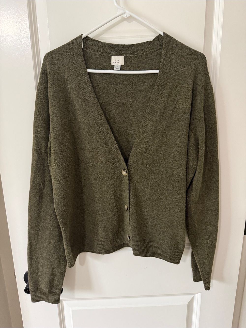 a new day Olive V-Neck Button Front Cardigan L